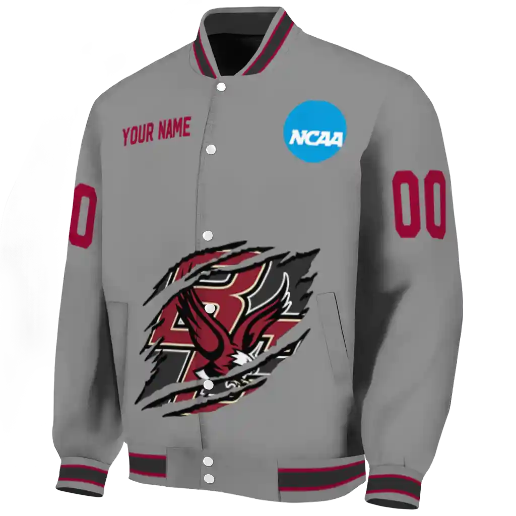 personalized boston college eagles feral slash grey varsity jacket best selling personalized boston college eagles feral slash grey varsity jacket best selling