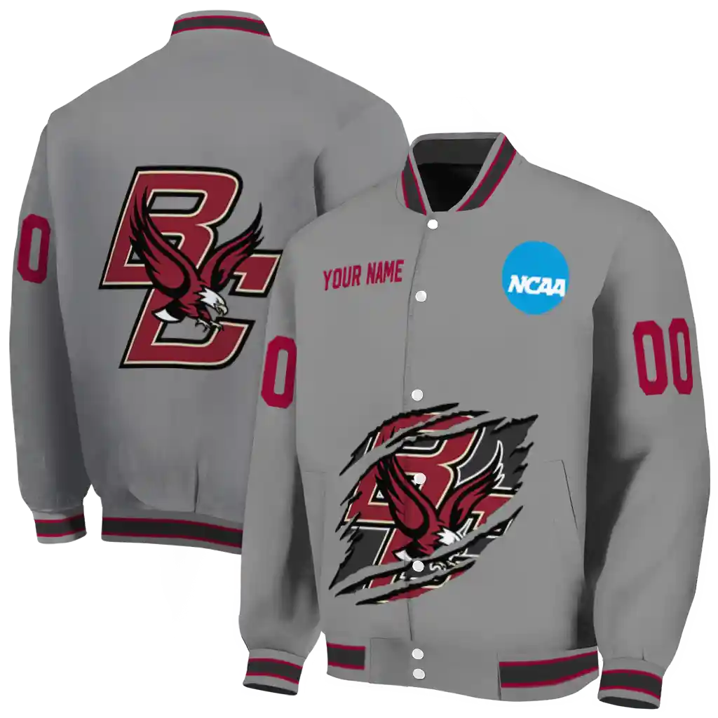 personalized boston college eagles feral slash grey varsity jacket fashion forward personalized boston college eagles feral slash grey varsity jacket fashion forward