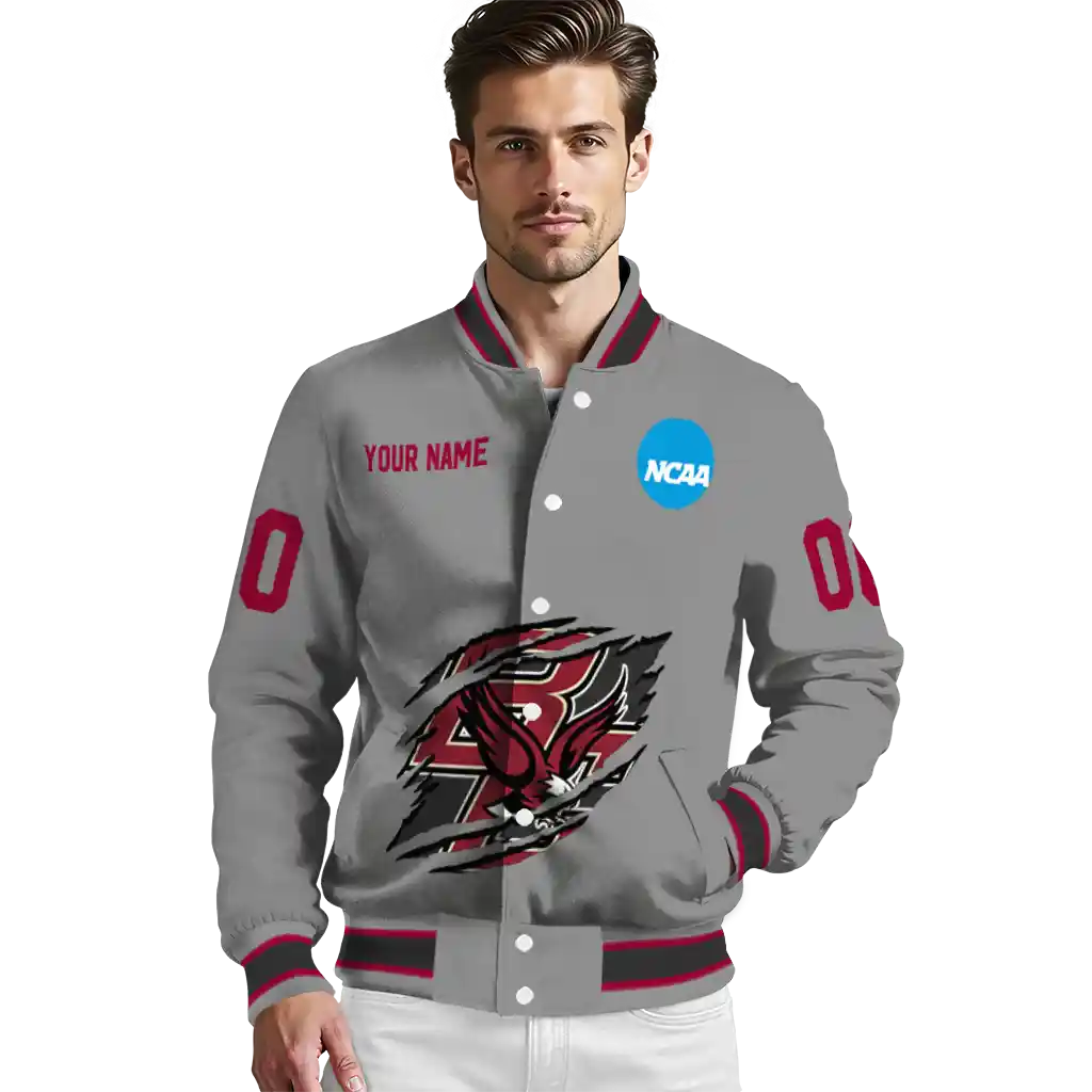 personalized boston college eagles feral slash grey varsity jacket high quality personalized boston college eagles feral slash grey varsity jacket high quality