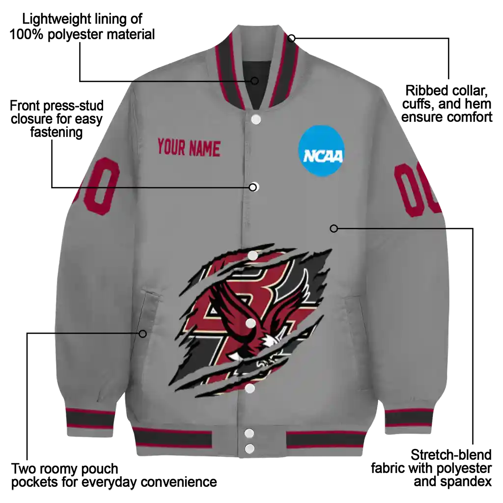 personalized boston college eagles feral slash grey varsity jacket new arrival personalized boston college eagles feral slash grey varsity jacket new arrival