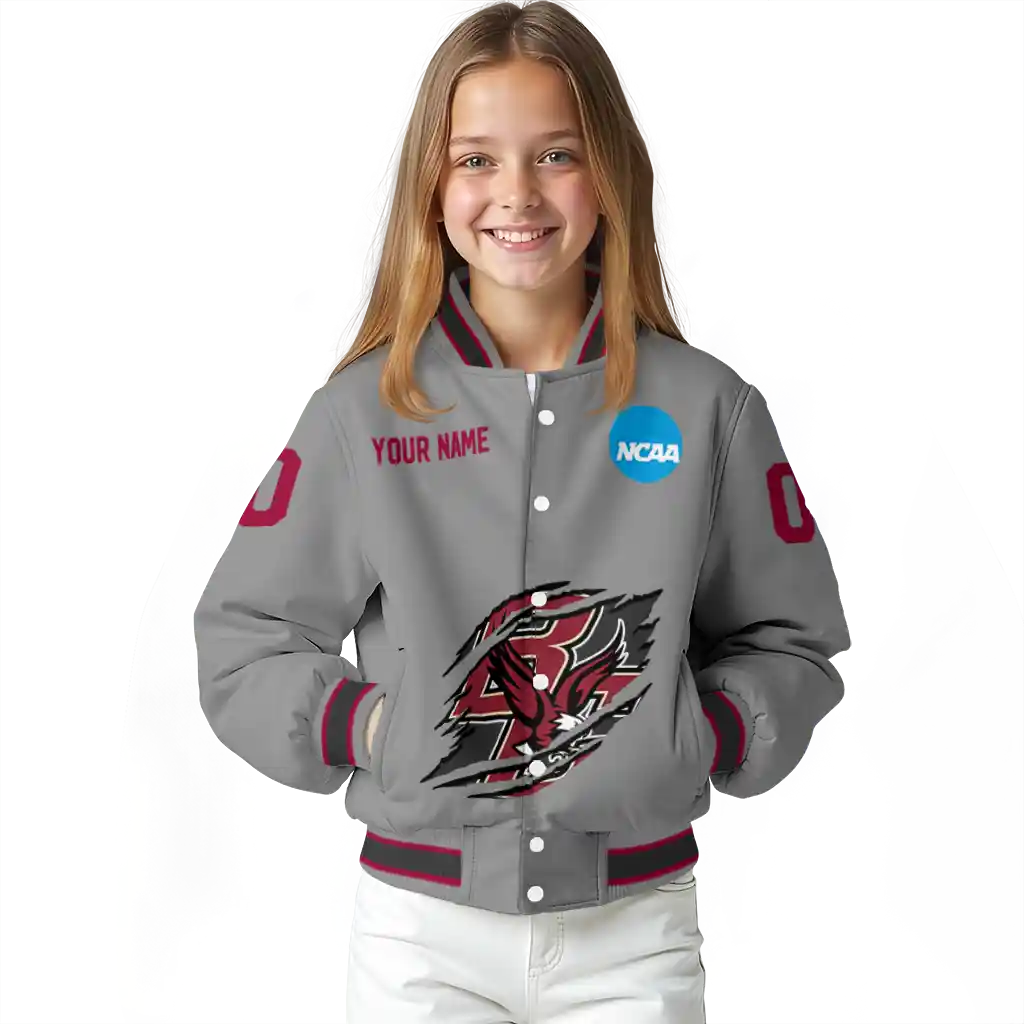 personalized boston college eagles feral slash grey varsity jacket top rated personalized boston college eagles feral slash grey varsity jacket top rated