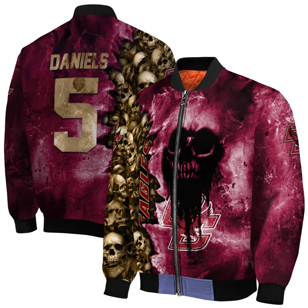 personalized boston college eagles skull cluster maroon bomber jacket best selling personalized boston college eagles skull cluster maroon bomber jacket best selling