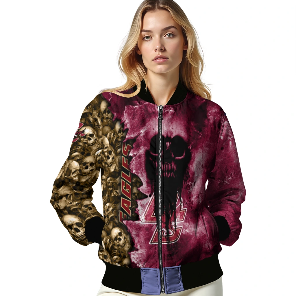 personalized boston college eagles skull cluster maroon bomber jacket latest model personalized boston college eagles skull cluster maroon bomber jacket latest model