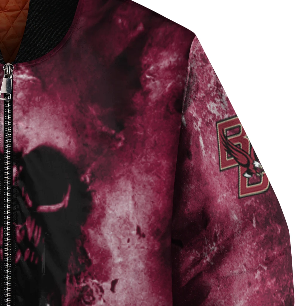 personalized boston college eagles skull cluster maroon bomber jacket premium grade personalized boston college eagles skull cluster maroon bomber jacket premium grade