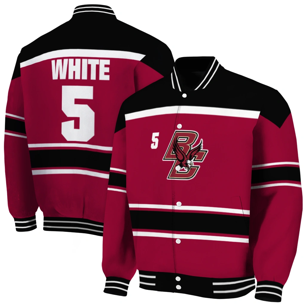 personalized boston college eagles stripe statement maroon black varsity jacket fashion forward personalized boston college eagles stripe statement maroon black varsity jacket fashion forward