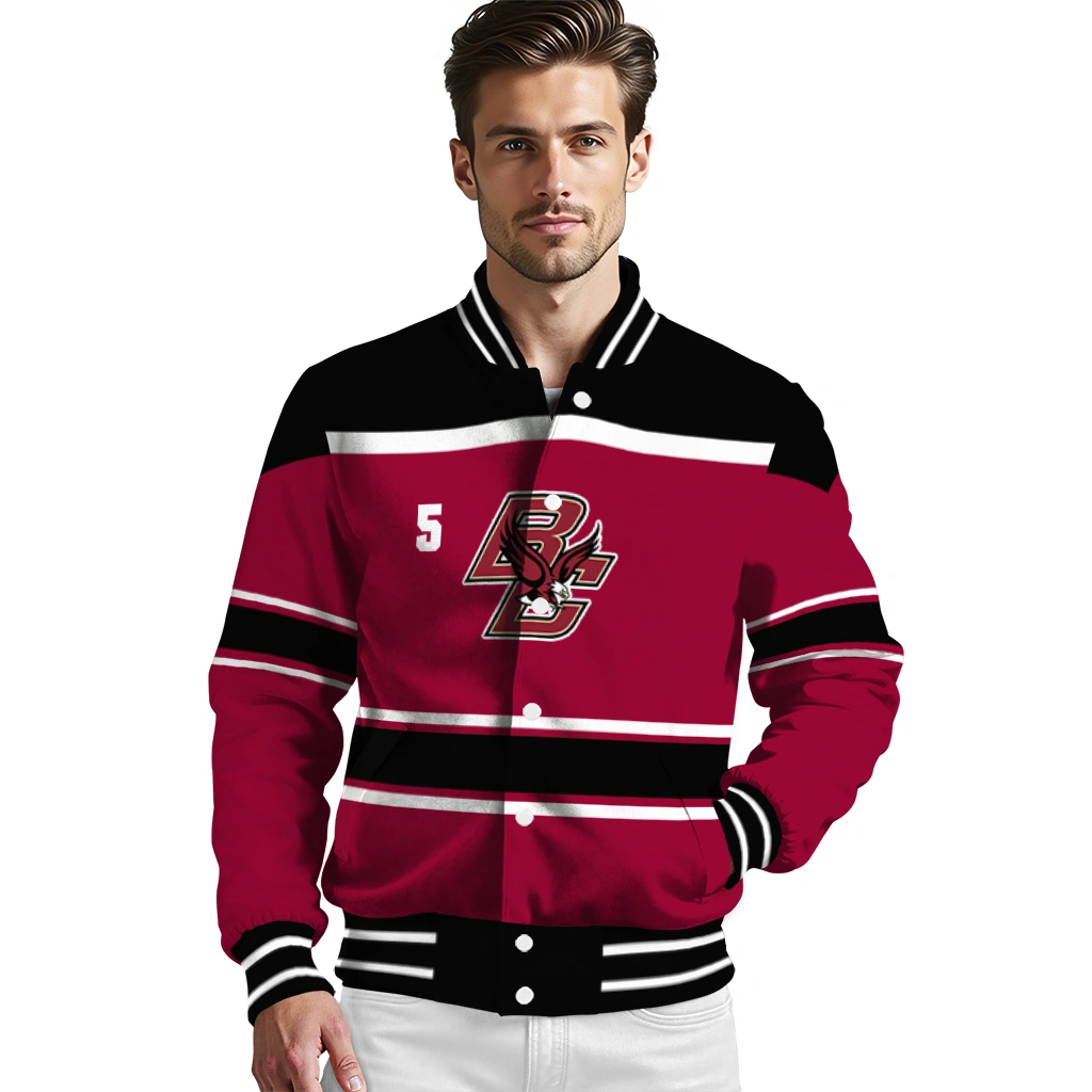 personalized boston college eagles stripe statement maroon black varsity jacket high quality personalized boston college eagles stripe statement maroon black varsity jacket high quality