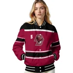 personalized boston college eagles stripe statement maroon black varsity jacket best selling