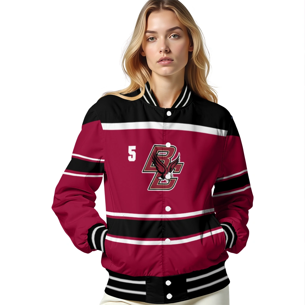 personalized boston college eagles stripe statement maroon black varsity jacket latest model personalized boston college eagles stripe statement maroon black varsity jacket latest model