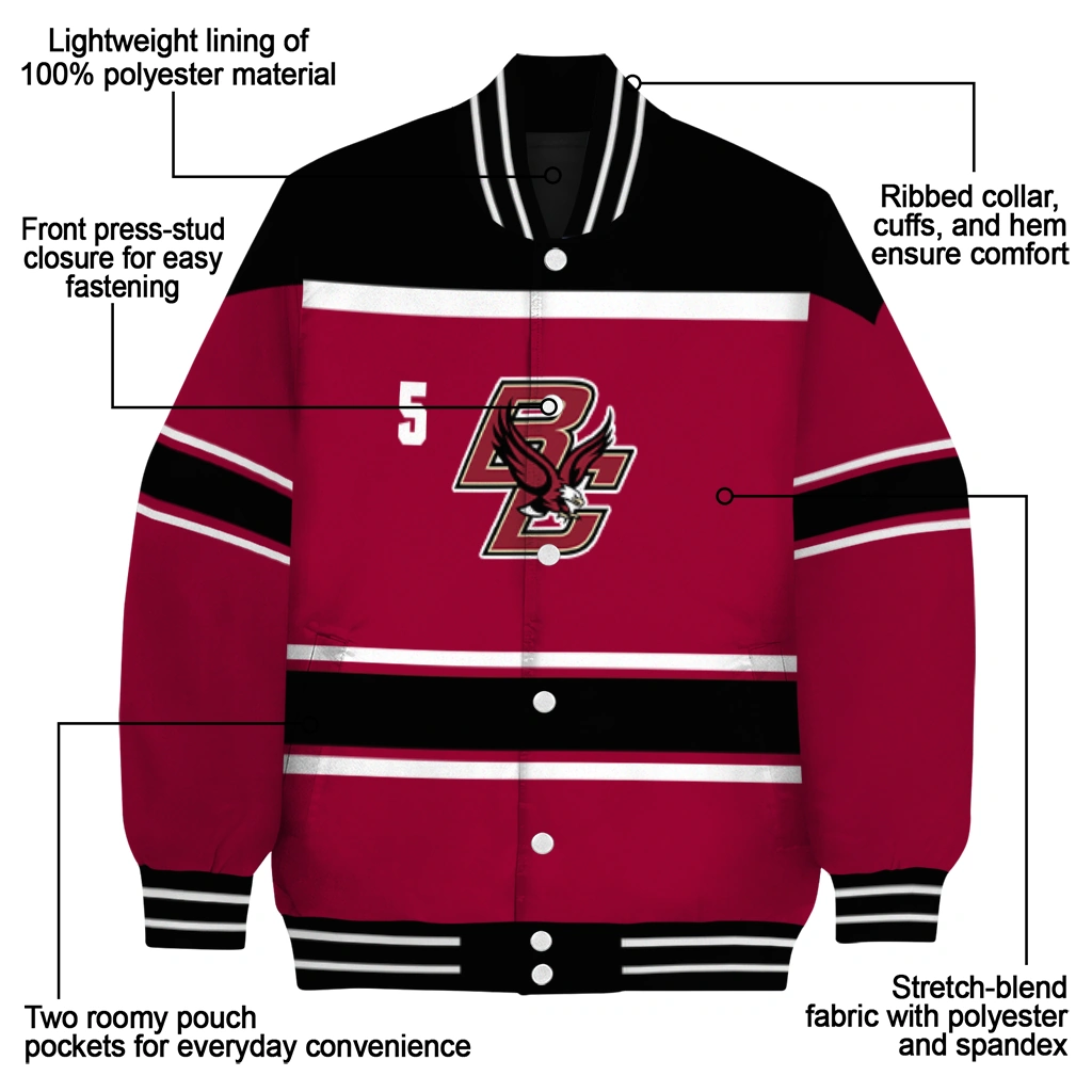 personalized boston college eagles stripe statement maroon black varsity jacket new arrival personalized boston college eagles stripe statement maroon black varsity jacket new arrival