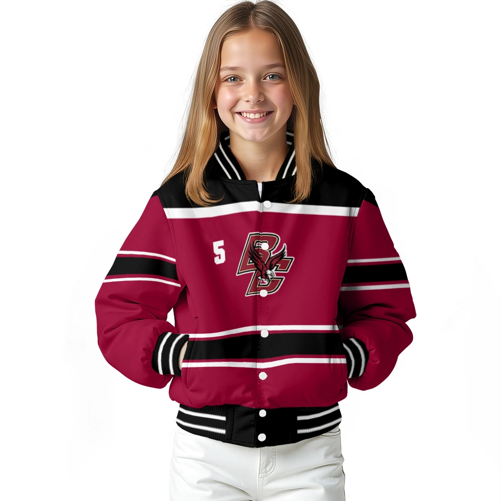 personalized boston college eagles stripe statement maroon black varsity jacket top rated personalized boston college eagles stripe statement maroon black varsity jacket top rated