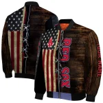 personalized boston red sox flag wood brown bomber jacket best selling