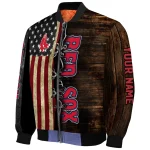 personalized boston red sox flag wood brown bomber jacket best selling