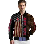 personalized boston red sox flag wood brown bomber jacket best selling