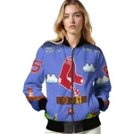 personalized boston red sox mario blocks blue black bomber jacket best selling
