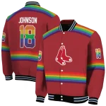 personalized boston red sox rainbow jersey number red varsity jacket best selling