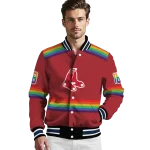 personalized boston red sox rainbow jersey number red varsity jacket best selling