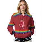 personalized boston red sox rainbow jersey number red varsity jacket best selling