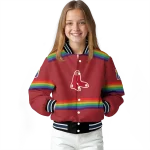 personalized boston red sox rainbow jersey number red varsity jacket best selling