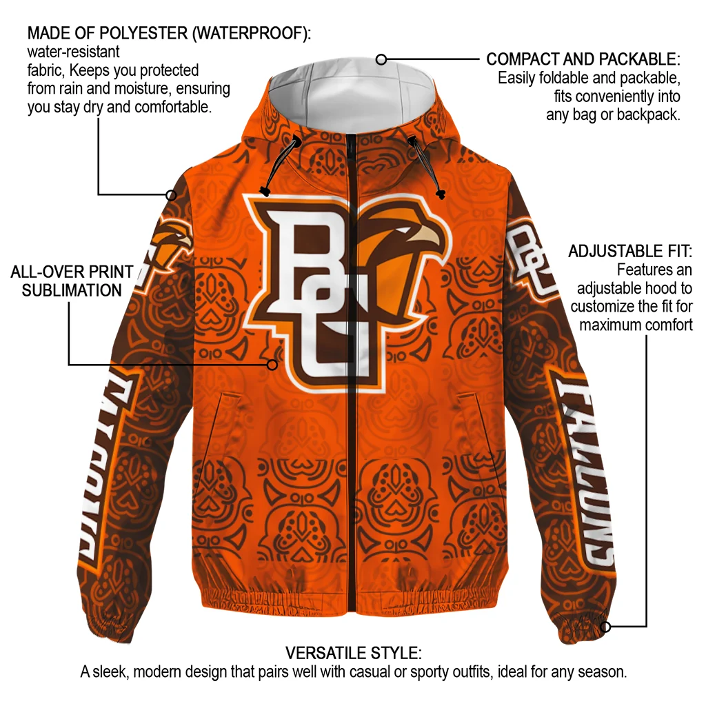 personalized bowling green falcons cat eyes orange windbreaker jacket new arrival personalized bowling green falcons cat eyes orange windbreaker jacket new arrival