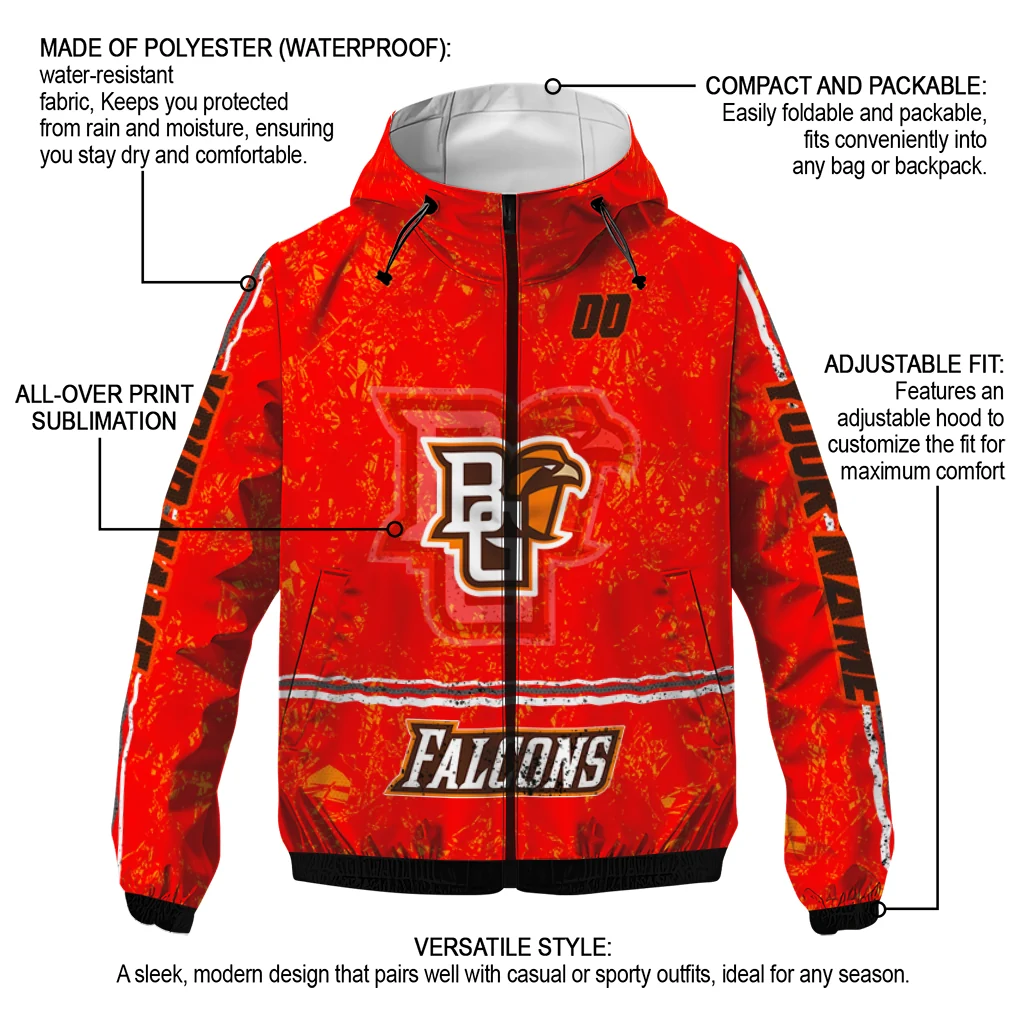 personalized bowling green falcons shards cluster orange windbreaker jacket new arrival personalized bowling green falcons shards cluster orange windbreaker jacket new arrival