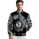 personalized brooklyn nets burst splatter black varsity jacket best selling