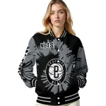personalized brooklyn nets burst splatter black varsity jacket best selling