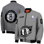 personalized brooklyn nets claw accent grey bomber jacket best selling