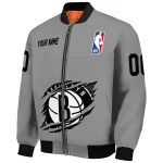 personalized brooklyn nets claw accent grey bomber jacket best selling