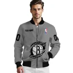 personalized brooklyn nets claw accent grey bomber jacket best selling