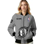 personalized brooklyn nets claw accent grey bomber jacket best selling
