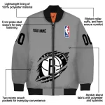 personalized brooklyn nets claw accent grey bomber jacket best selling