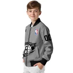 personalized brooklyn nets claw accent grey bomber jacket best selling