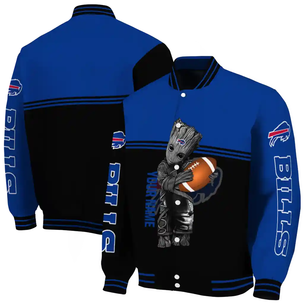 personalized buffalo bills groot football blue black varsity jacket fashion forward personalized buffalo bills groot football blue black varsity jacket fashion forward