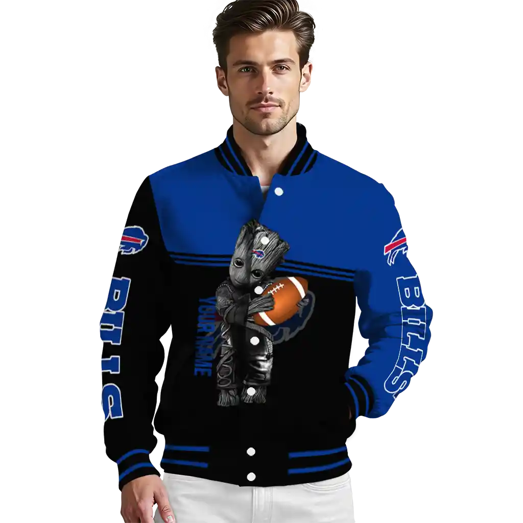 personalized buffalo bills groot football blue black varsity jacket high quality personalized buffalo bills groot football blue black varsity jacket high quality