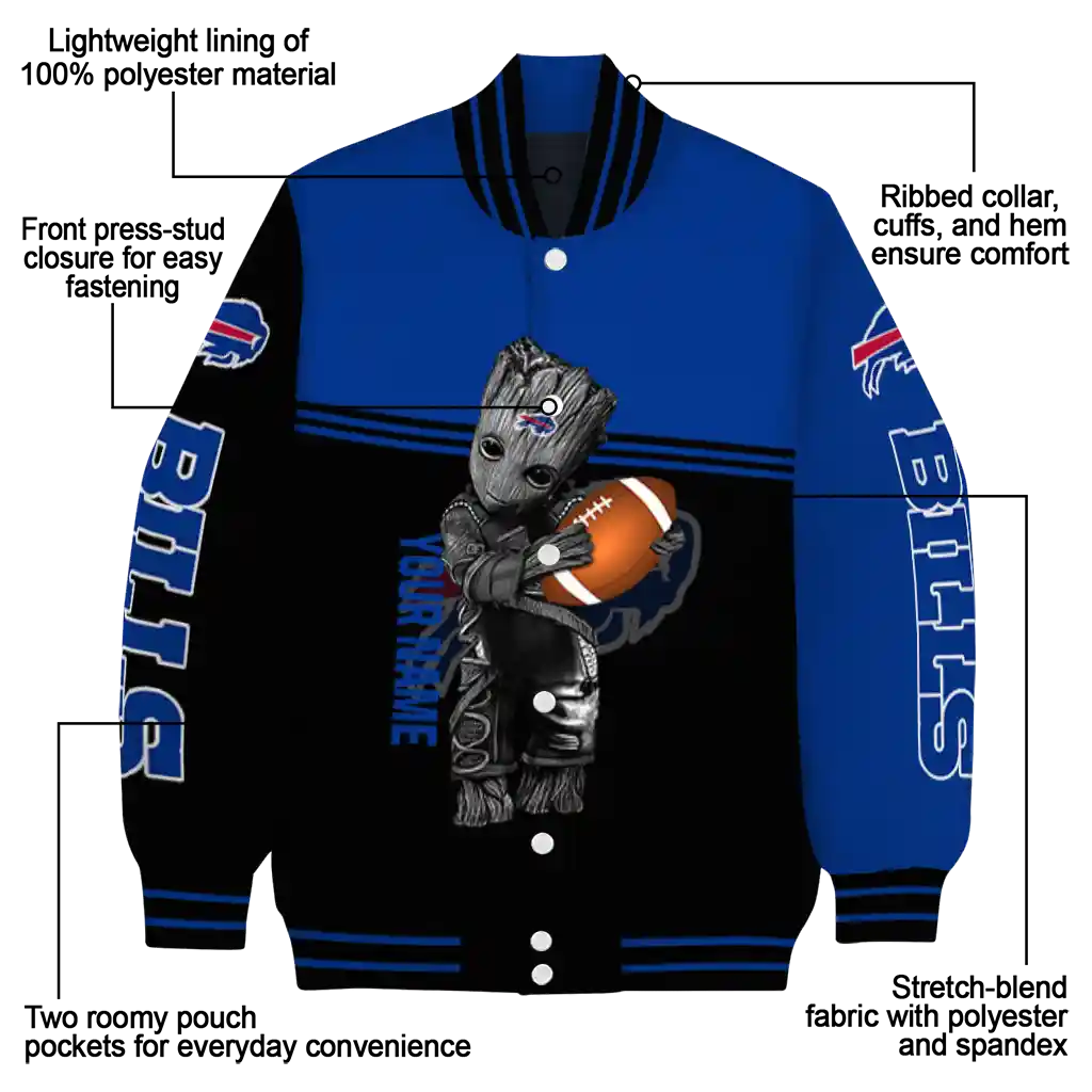 personalized buffalo bills groot football blue black varsity jacket new arrival personalized buffalo bills groot football blue black varsity jacket new arrival