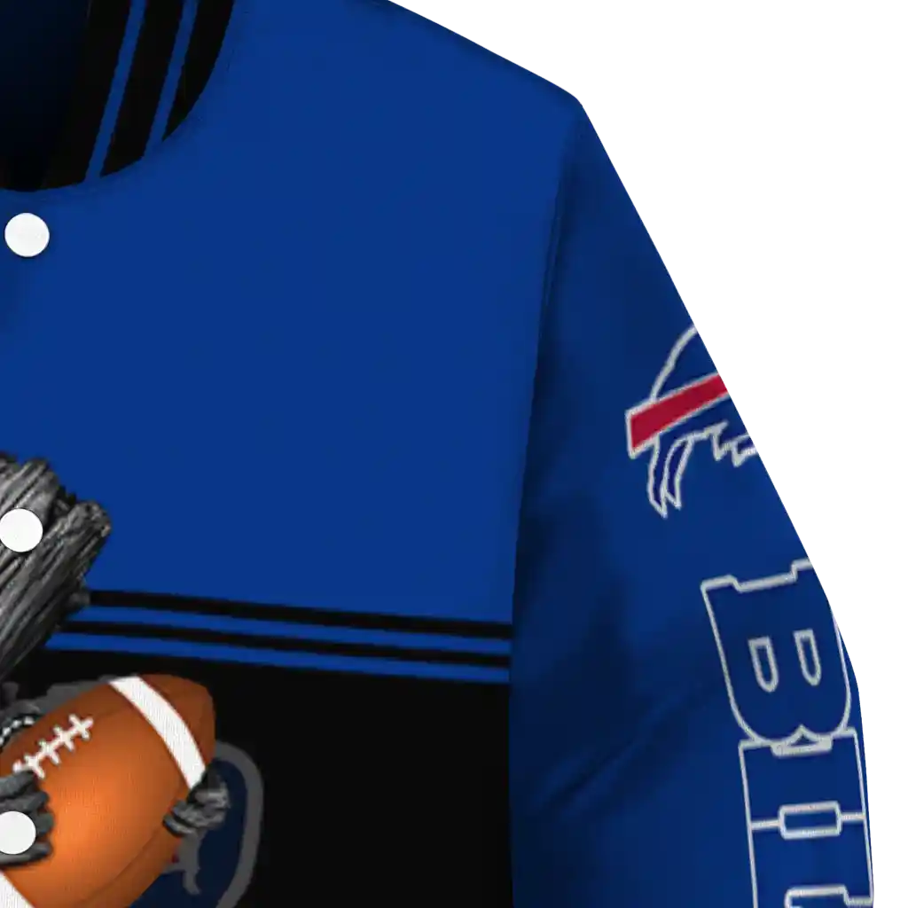 personalized buffalo bills groot football blue black varsity jacket premium grade personalized buffalo bills groot football blue black varsity jacket premium grade