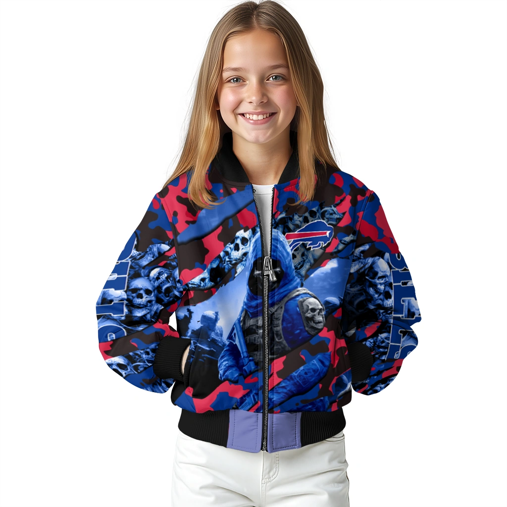 personalized buffalo bills skull horde blue bomber jacket top rated personalized buffalo bills skull horde blue bomber jacket top rated