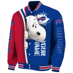 personalized buffalo bills snoopy head blue varsity jacket best selling