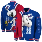 personalized buffalo bills snoopy head blue varsity jacket best selling