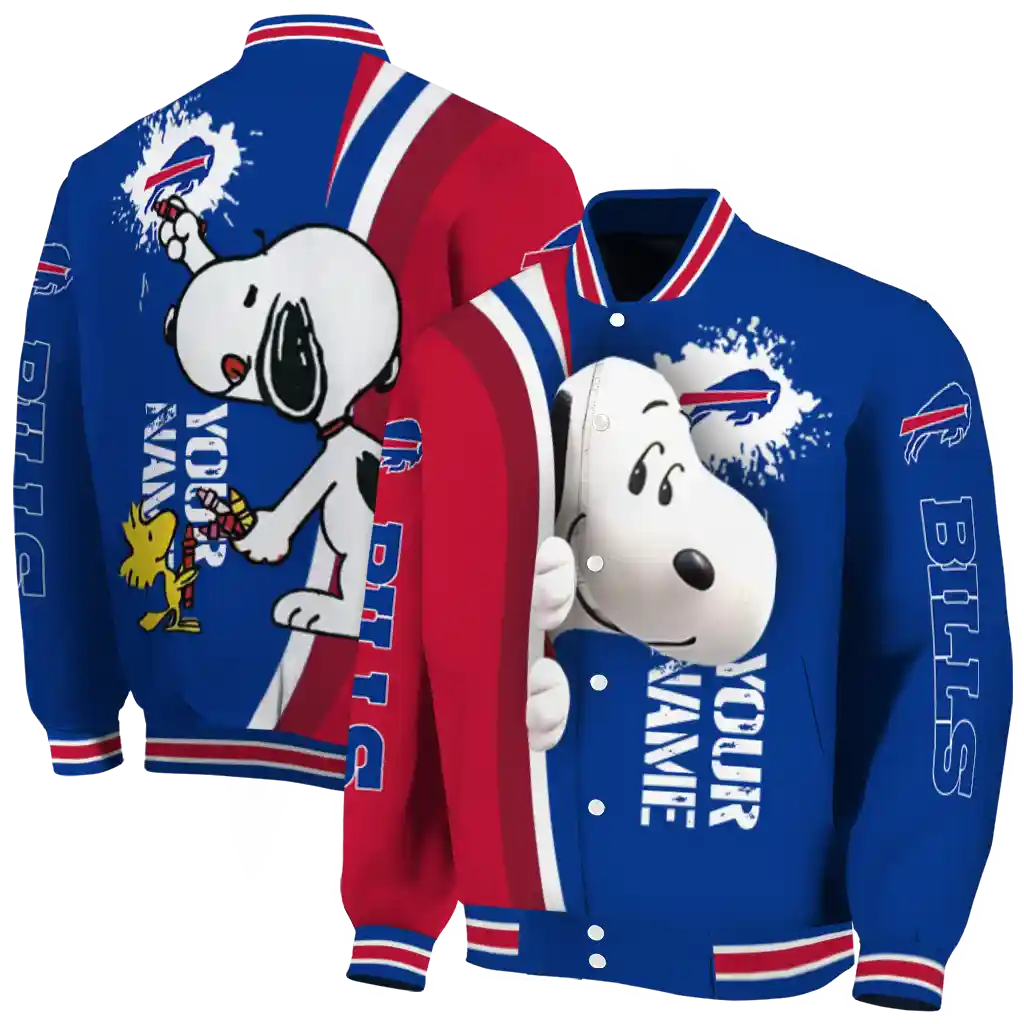 personalized buffalo bills snoopy head blue varsity jacket fashion forward personalized buffalo bills snoopy head blue varsity jacket fashion forward