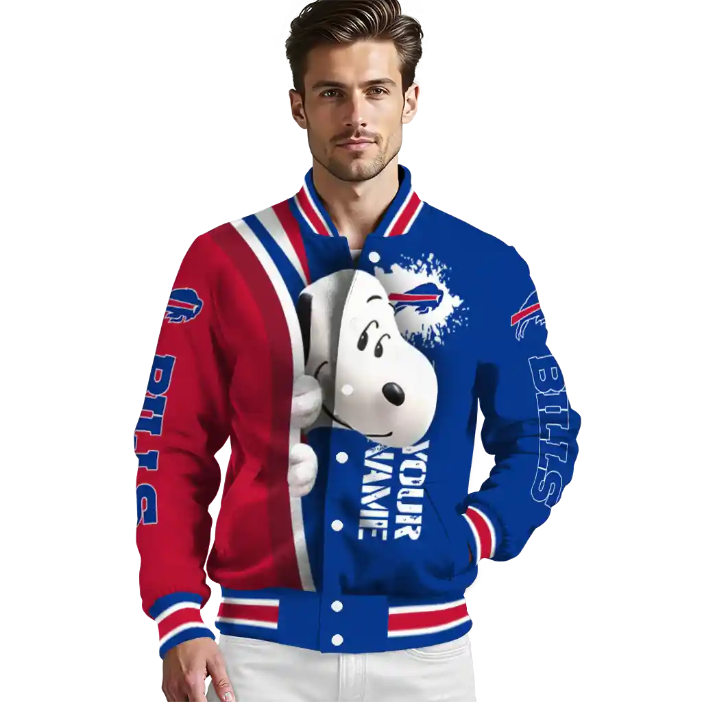 personalized buffalo bills snoopy head blue varsity jacket high quality personalized buffalo bills snoopy head blue varsity jacket high quality