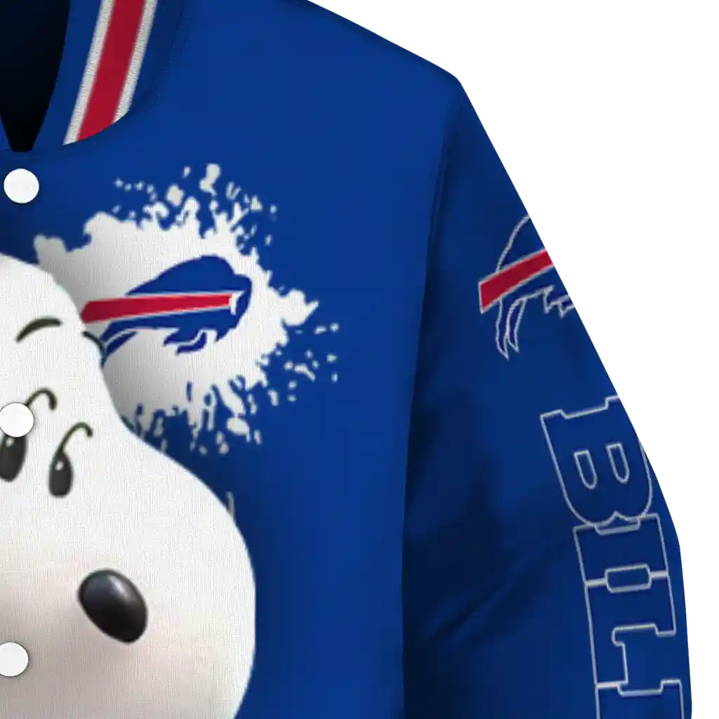 personalized buffalo bills snoopy head blue varsity jacket premium grade personalized buffalo bills snoopy head blue varsity jacket premium grade