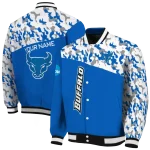 personalized buffalo bulls camouflage splash royal blue varsity jacket best selling