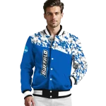 personalized buffalo bulls camouflage splash royal blue varsity jacket best selling