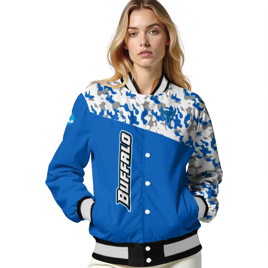 personalized buffalo bulls camouflage splash royal blue varsity jacket latest model personalized buffalo bulls camouflage splash royal blue varsity jacket latest model