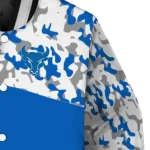 personalized buffalo bulls camouflage splash royal blue varsity jacket best selling