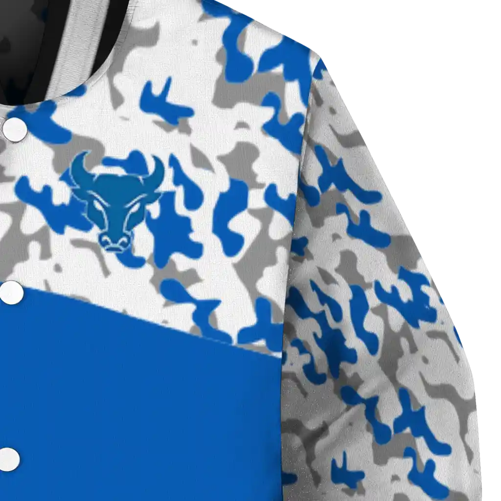 personalized buffalo bulls camouflage splash royal blue varsity jacket premium grade personalized buffalo bulls camouflage splash royal blue varsity jacket premium grade