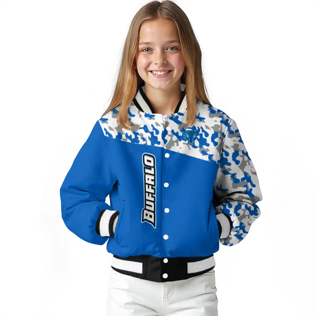 personalized buffalo bulls camouflage splash royal blue varsity jacket top rated personalized buffalo bulls camouflage splash royal blue varsity jacket top rated