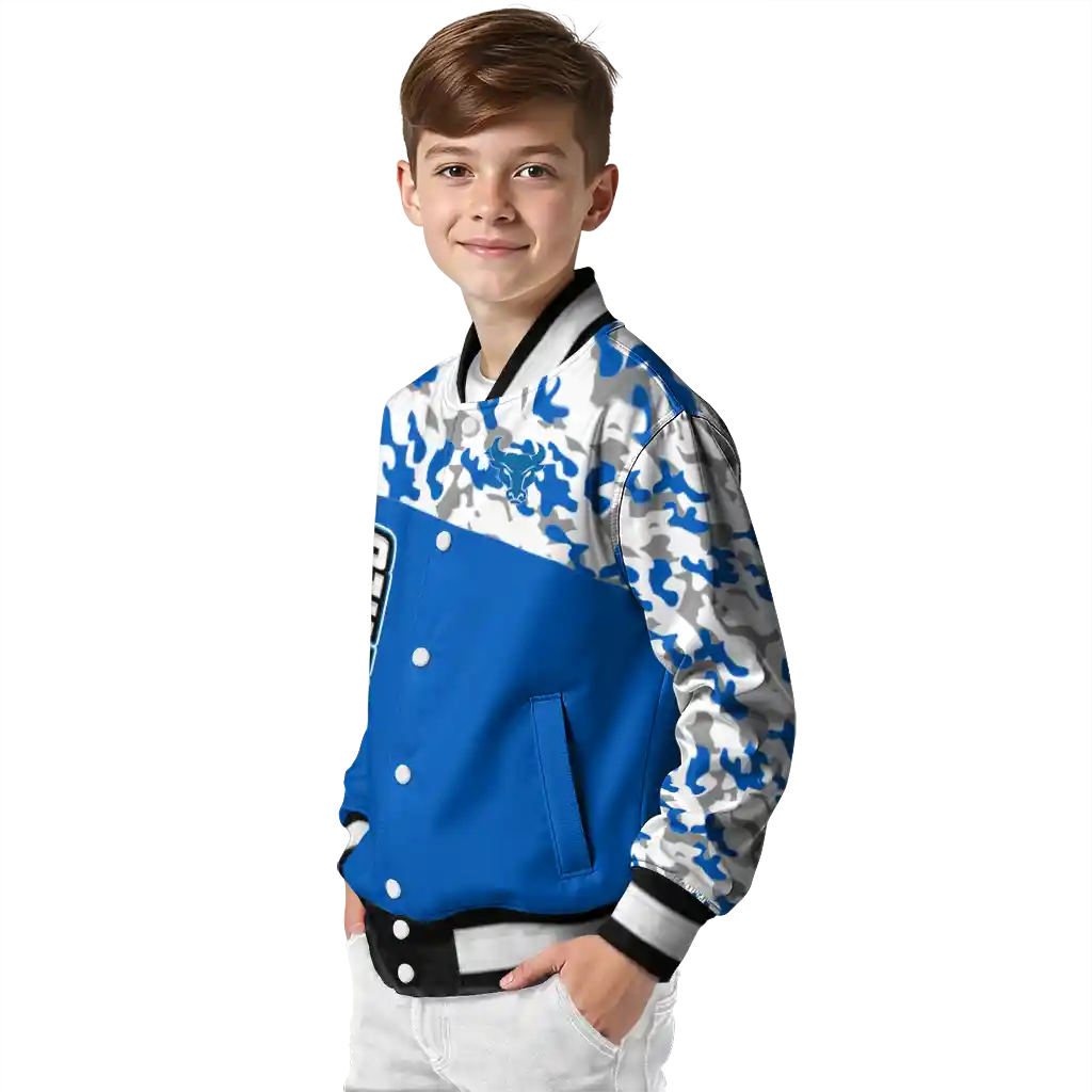 personalized buffalo bulls camouflage splash royal blue varsity jacket trendy personalized buffalo bulls camouflage splash royal blue varsity jacket trendy