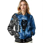 personalized buffalo bulls skull cluster royal blue varsity jacket best selling